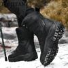 High Quality Men Military Leather Ankle Boots Winter Warm Plush Shoes Men Boots Outdoor Waterproof Wear-resisting Hiking Shoes