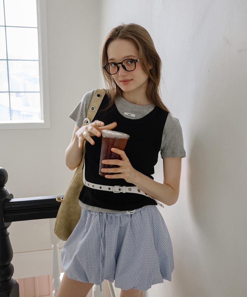 Leteoli Check Frill Ballon Skirt_Blue