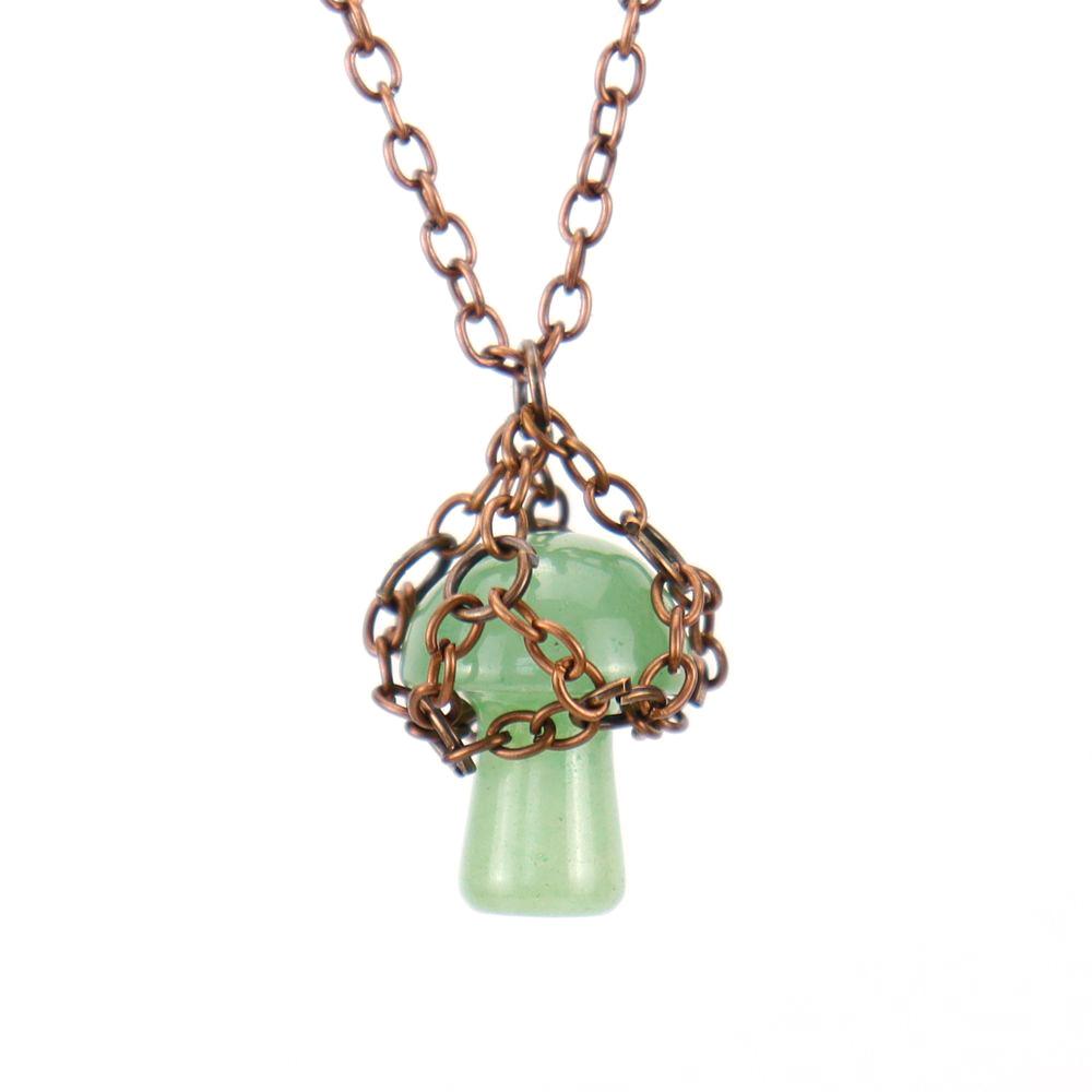 Handmade Retro Winding Crystal Tiger Stone Agate Small Mushroom Pendant Necklace Jewelry N698