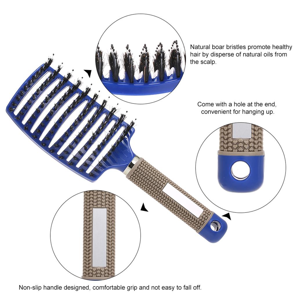 Curved Boar Bristle Hair Brush Massage Comb Detangling Hairbrush for Women