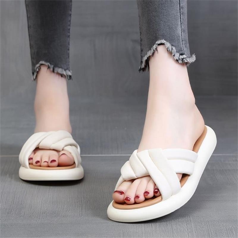 Premium Sandals Women's Summer Wear 2025 New Soft-soled Flat-soled Hour Slippers Comfortable and Versatile Platform Beach Shoes