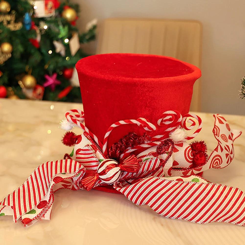 1pc Classic Christmas Tree Top Hat With Candy Bar Bow Ribbon Decoration For Christmas Tree Or Table Decorating Christmas Top Hat