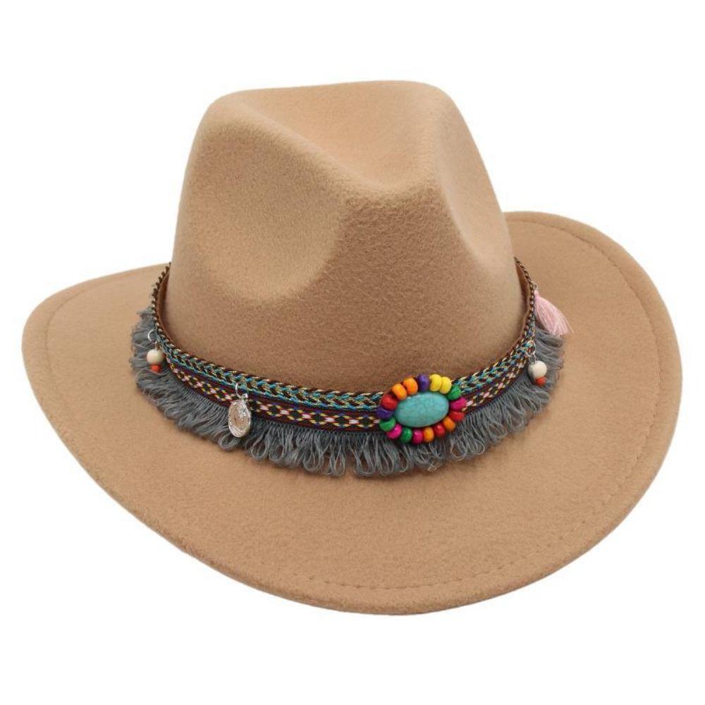 Woolen Western Cowboy Hat Solid Color Top Hat Simple Cowgirl Jazz Hat Bucket Hats
