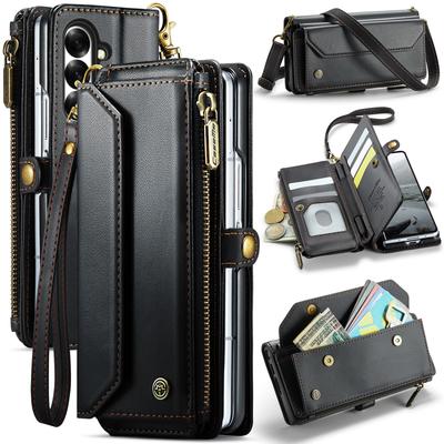 Crossbody Zipper Wallet Case For Samsung Z Fold7/Z Fold5 - PU Leather Card Holder Flip Cover