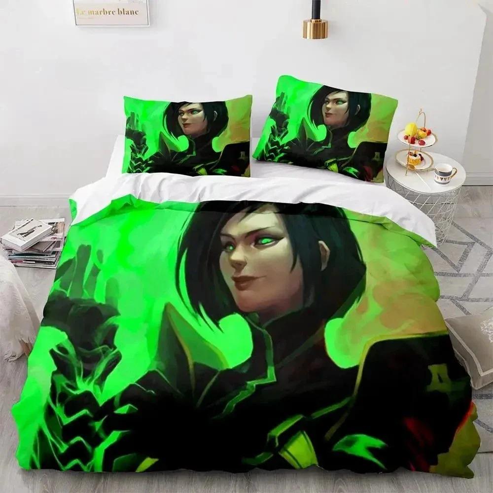 

Comforter Game Valorant Neon Bedding Set Boysgirls Twin Queen Size Bed Kids Adult Fashion Home Textile Customizable Comforter (quilt)-EU Single(135*200cm)3pcs