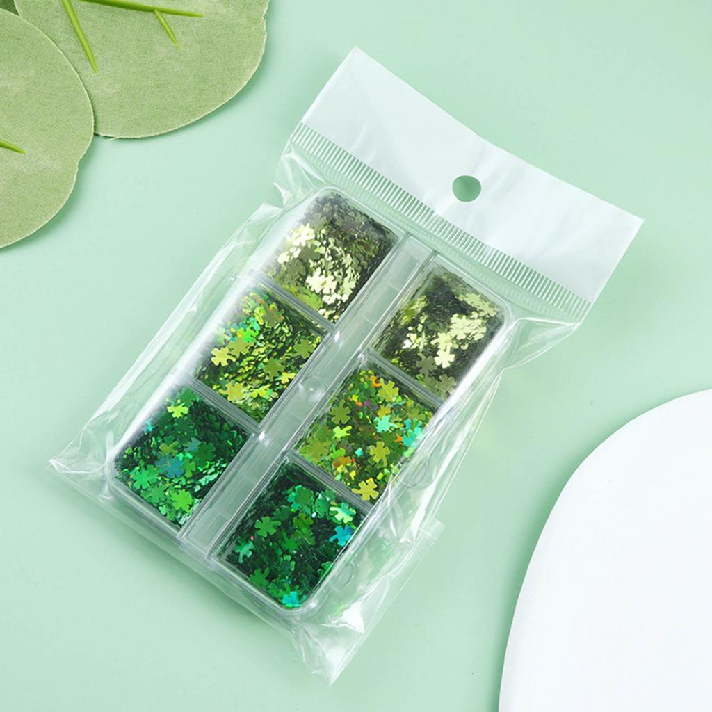 6 Grids Nail Art Sequins for DIY Manicure 3D Nail Decorations Glitter Flakes Summer Saint Patrick Green Nail Accessories
