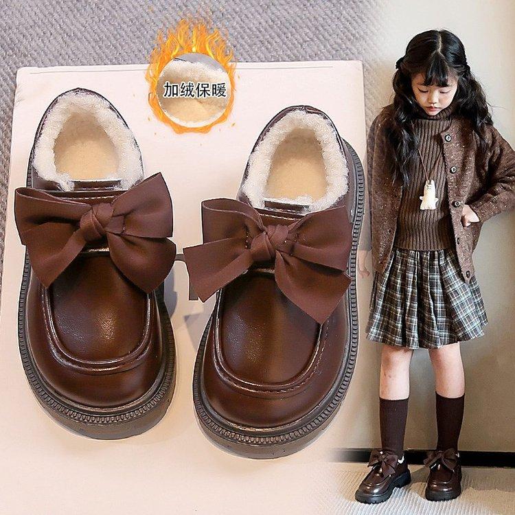 Girls winter shoes cotton leather shoes winter new children beanie shoes girls princess big cotton shoes velvet loafers