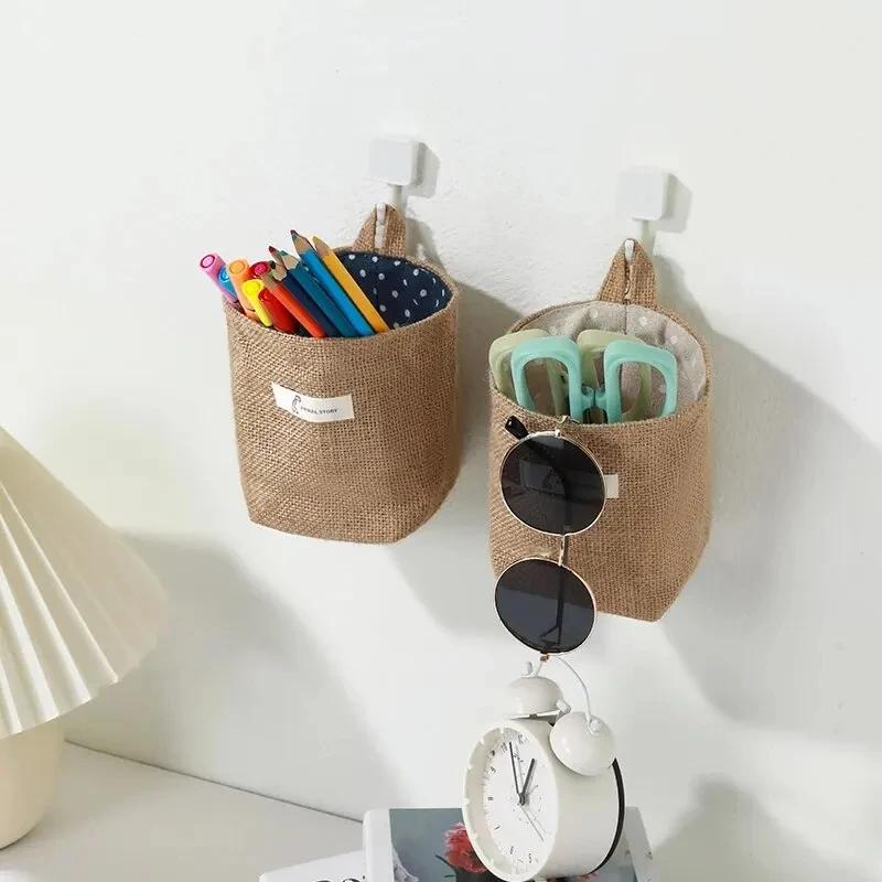 Cotton And Linen Fabric Storage Bag Wall Hanging Storage Bag Hanging Pocket Behind The Door Dormitory Mini Cloth Bag Random Colo