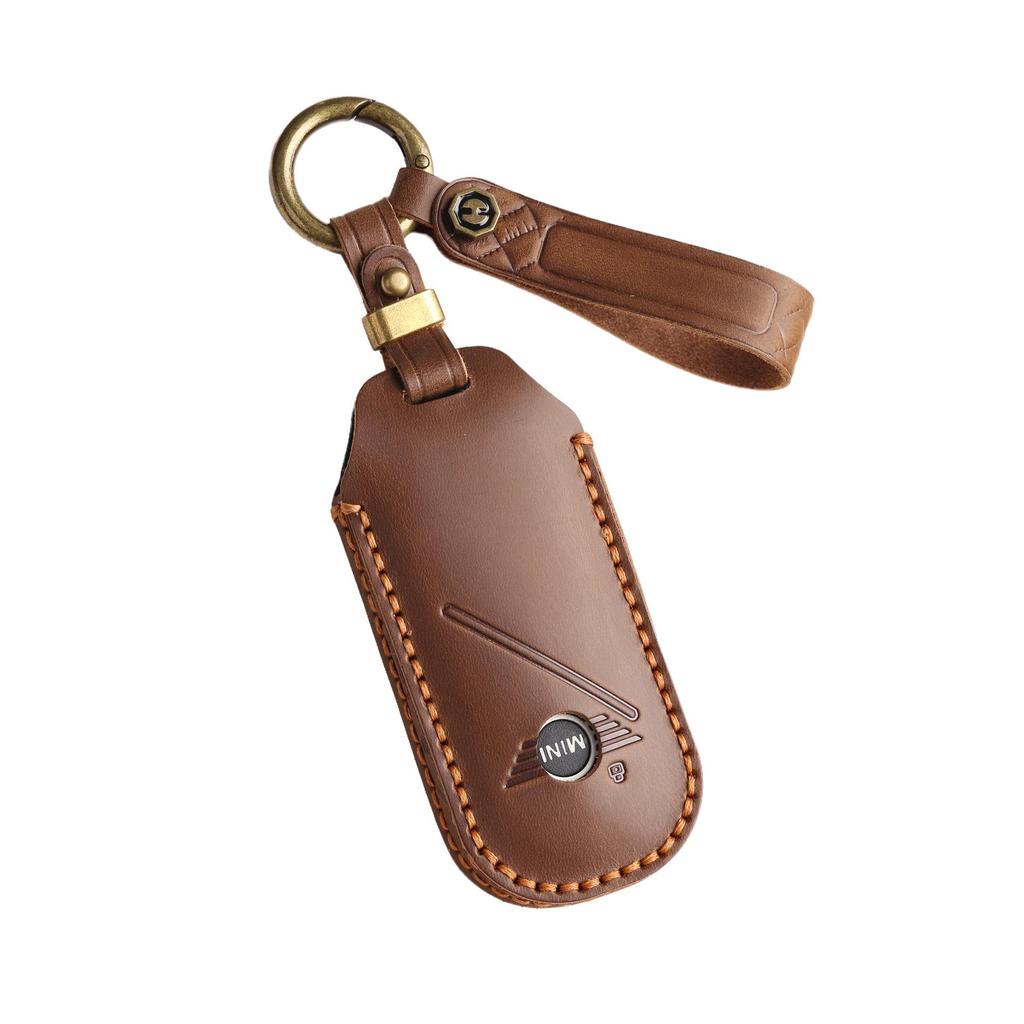 BMW Mini Genuine Leather Key Cover 2024 - Retro Cowhide Protective Sleeve