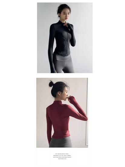 Women's Quick-Dry Yoga Suit: Stand Collar Jacket & Long Sleeve Top for Running & Pilates