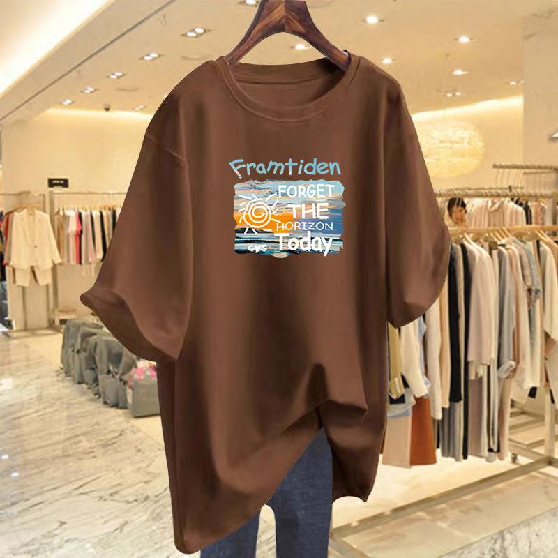 

Large size casual letter printing pure cotton T-shirt women s new loose short sleeves in summer 2025 XXXL
