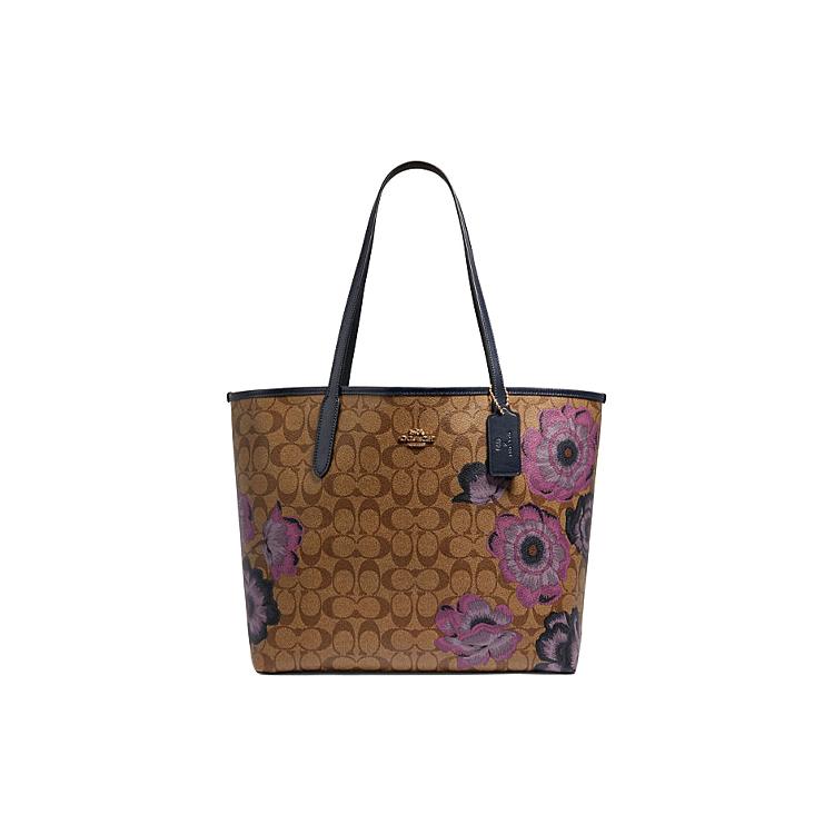 

Новая холщовая сумка-тоут COACH City с кожаной отделкой, сумка для покупок, сумочка, сумка через плечо, женская, коричневая, фиолетовая 5697-IMROI 33.0*16.0*29.0CM