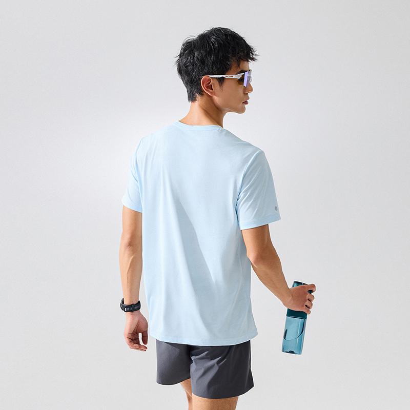 Anta Running Series Short Sleeve Knitted Shirt Summer T-Shirt Men tops Frost-Blue Flower-Gray 952625109-5