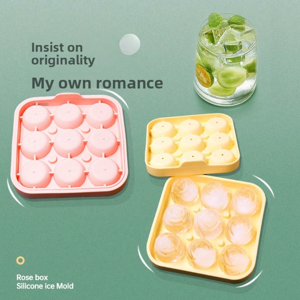 Rose Ice Grid 9 With Ice Cube Mold Whiskey Cold Drink Ice Grid Easy Demoulding Rose Silicone Ice Grid