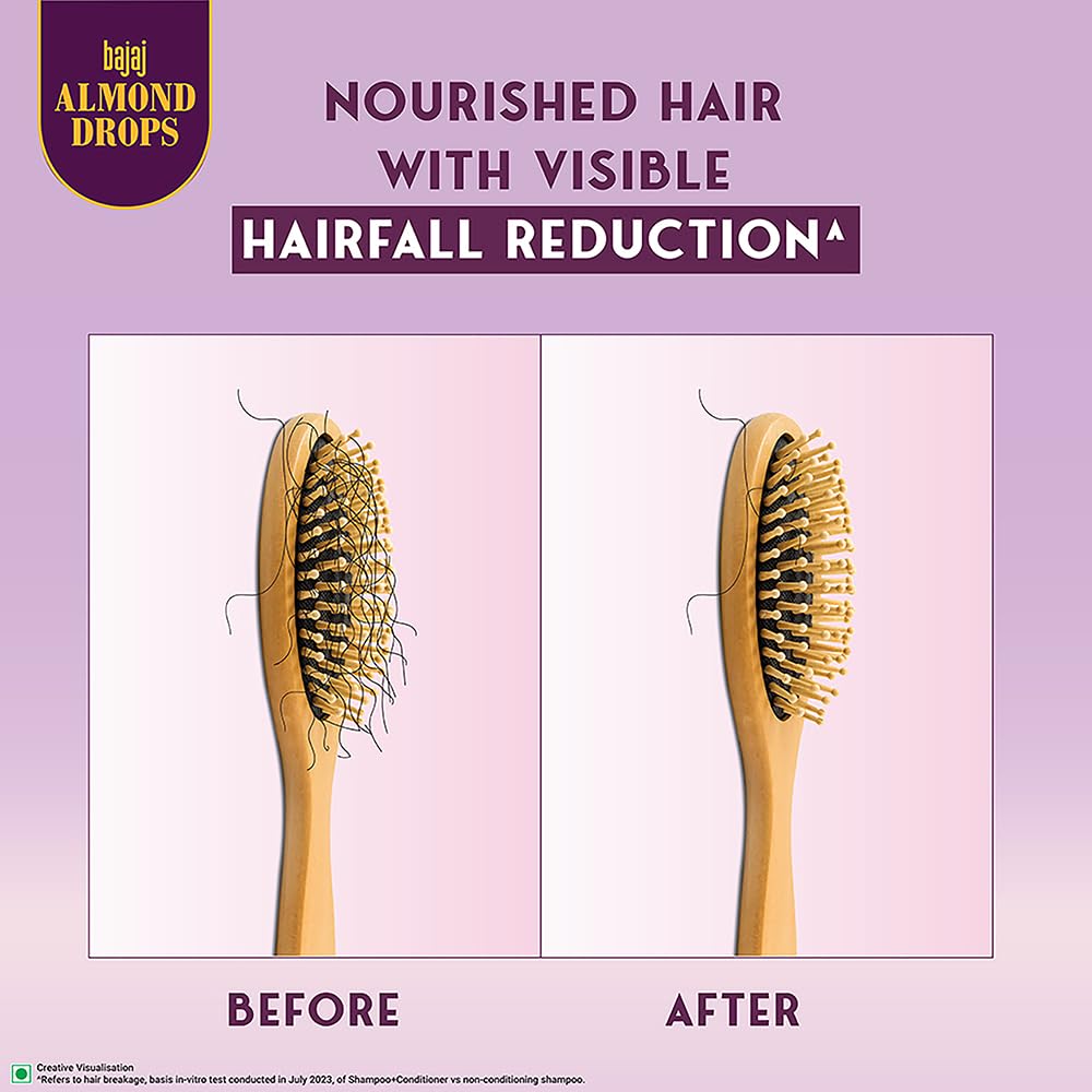 Bajaj Almond Drops Anti Hairfall Shampoo 340ML With Almond Oil Vitamin E For Soft Shiny Hair 10X Hairfall Reduction