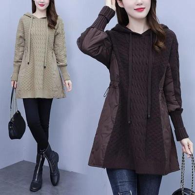 Damen Herbst/Winter Splicing Strickpullover Design Locker Kapuzen Winterparka Mantel Damen