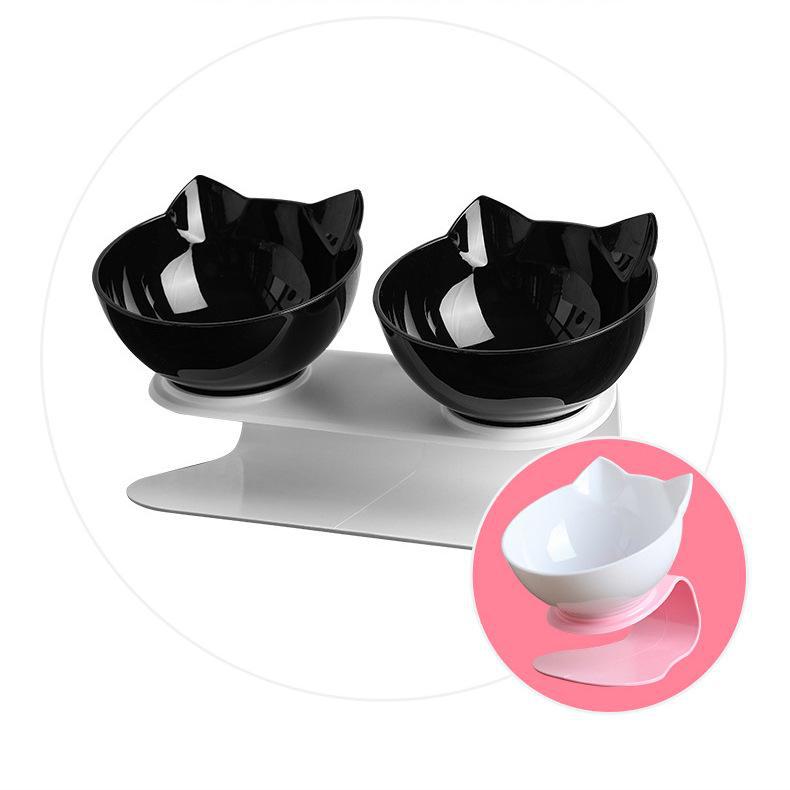Non-Slip Double Cat Bowl with Elevated Design and Cat Ear Shaped for Pet Food