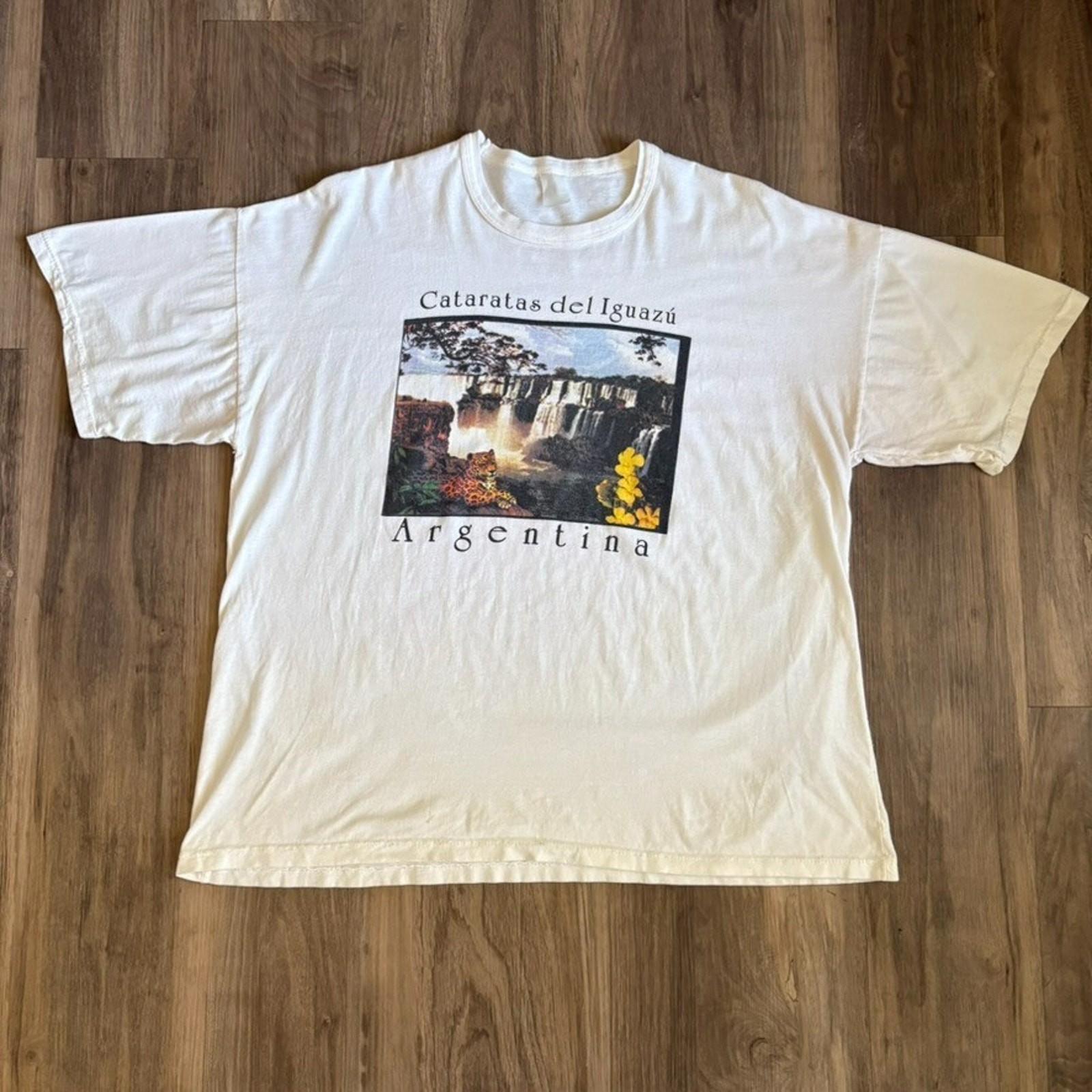Vintage Iguazu Falls Nature Size L Boxy 1990s Argentina White Worn Unisex T-Shirt L