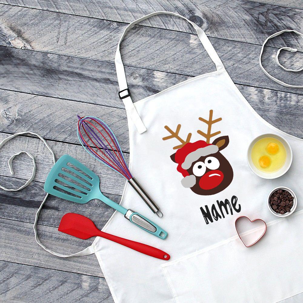 Personalised Christmas Deer Apron Holiday Baking Apron for Children Personalized Gift for Kids Childrens Custom Xmas Apron