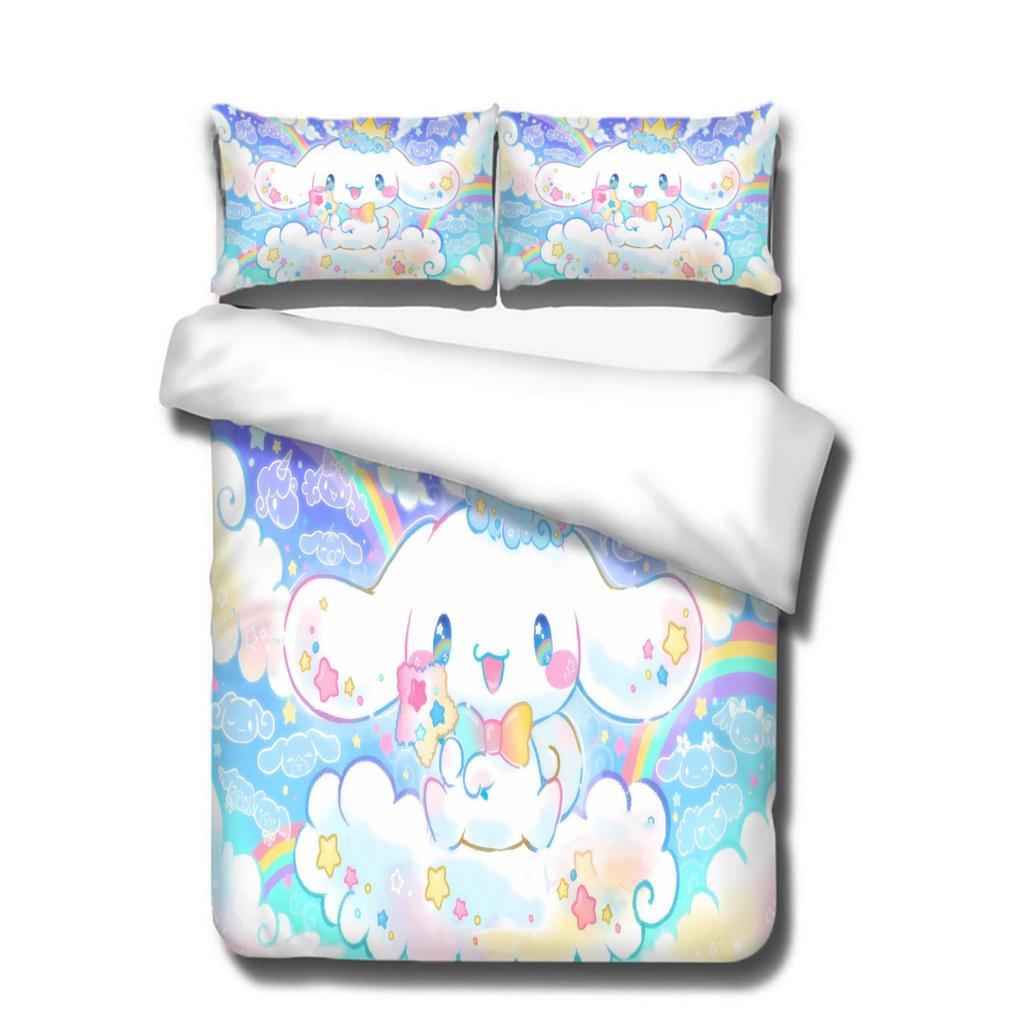 Cute Puppy Three-Piece Quilt Cover Digital Printing Bedding Set Cartoon Character Bed Cover