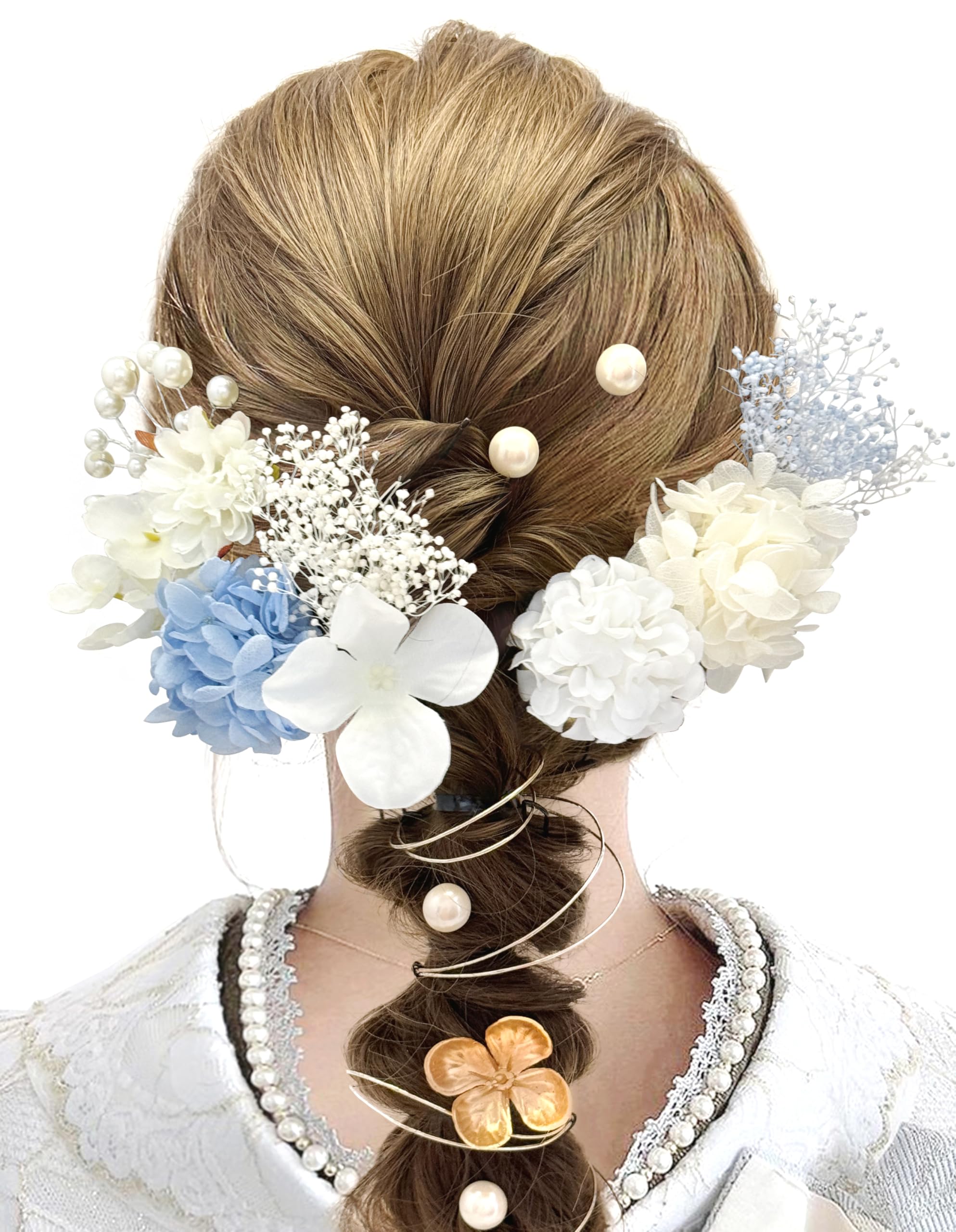 

[Baramoly] Hair Ornament for Coming-of-Age Ceremony, Graduation Ceremony, Wedding, Kimono, Hakama, Furisode, Preserved Flowers (Baby s Breath,