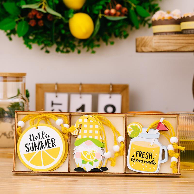 Styled Lemon Fresh Wooden Hanging Decor With Three Compartments Perfect For Summer Spaces