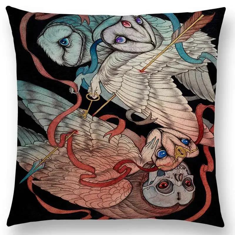 Dark Creatures Mysterious Mythical Beasts Sofa Pillow Case Cat Deer Bird Fox Tiger Snake Cushion Cover