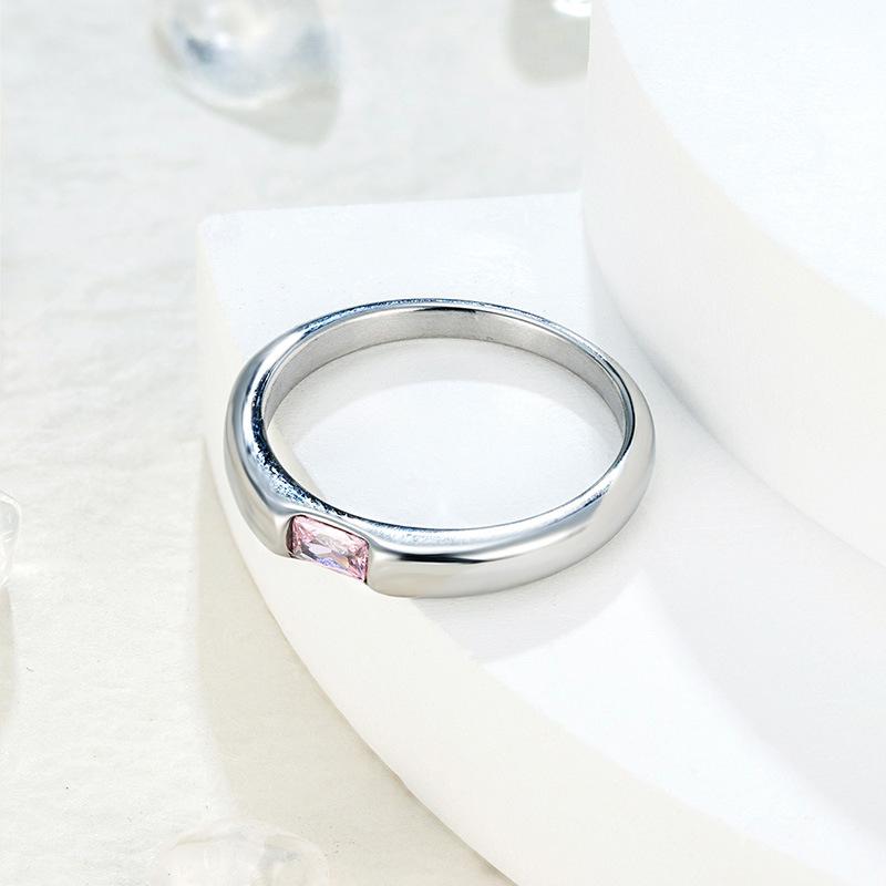 Sugar Cube Powder Zircon Smooth Plain Ring Women's Niche High-end Light Luxury Ring Titanium Steel Non-fading Finger Ring