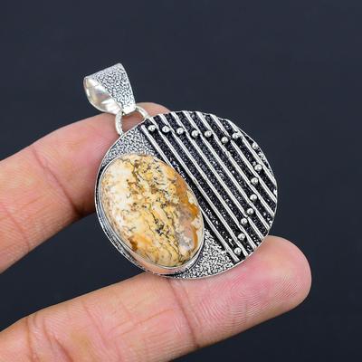 Natural Picture Jasper Gemstone Pendant 925 Sterling Silver Jewelry For Girls
