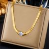 Gold Plated Herringbone Necklace with Emerald Green Oval Crystal Pendant Fashion Jewelry for Women