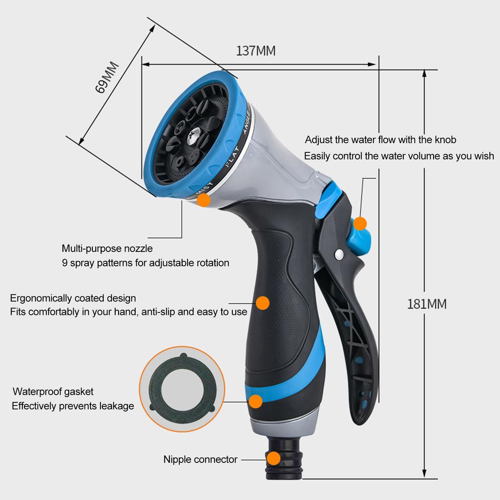 Metal Garden Hose Nozzle with Leak-Proof Aluminum Construction High Pressures Hand Sprayer for Watering Plants Washing Cars Pets