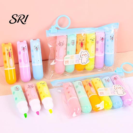 Non-dazzling Highlighter 6Pcs Chisel Tip Marker, Cute Marker Pen, Cartoon Macaron Colorful Study Markers No-Bleed Ink for Journaling, Planners,