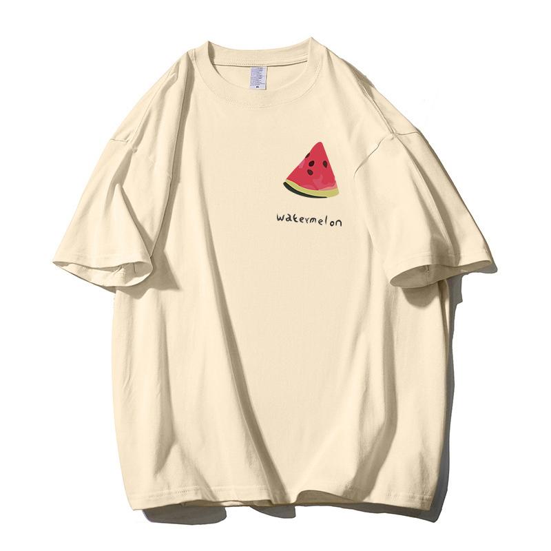 Shellsuning Tricouri casual din bumbac de vară cu decolteu în formă de O Tricouri cu grafic pentru femei drăguț pepene verde pentru femei, simplu, la modă, cu mâneci scurte, topuri fete