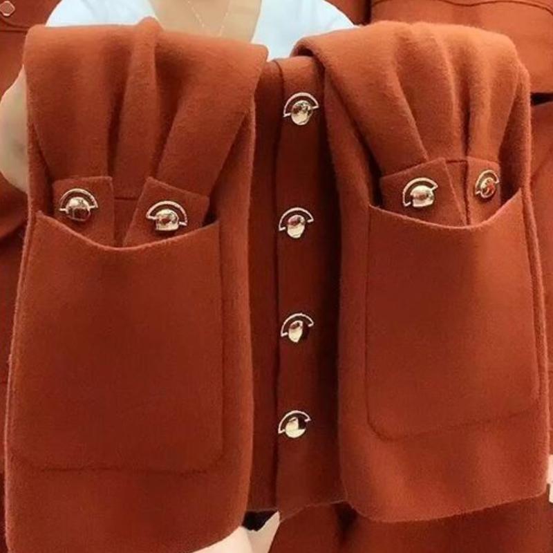 

Осень Зима Женская Свободного Кроя Шерстяная Куртка Женская С Длинными Рукавами Верхняя Одежда Мама Большой Размер 5XL Двусторонняя Короткая Верхняя Одежда Пальто 5XL коричневый