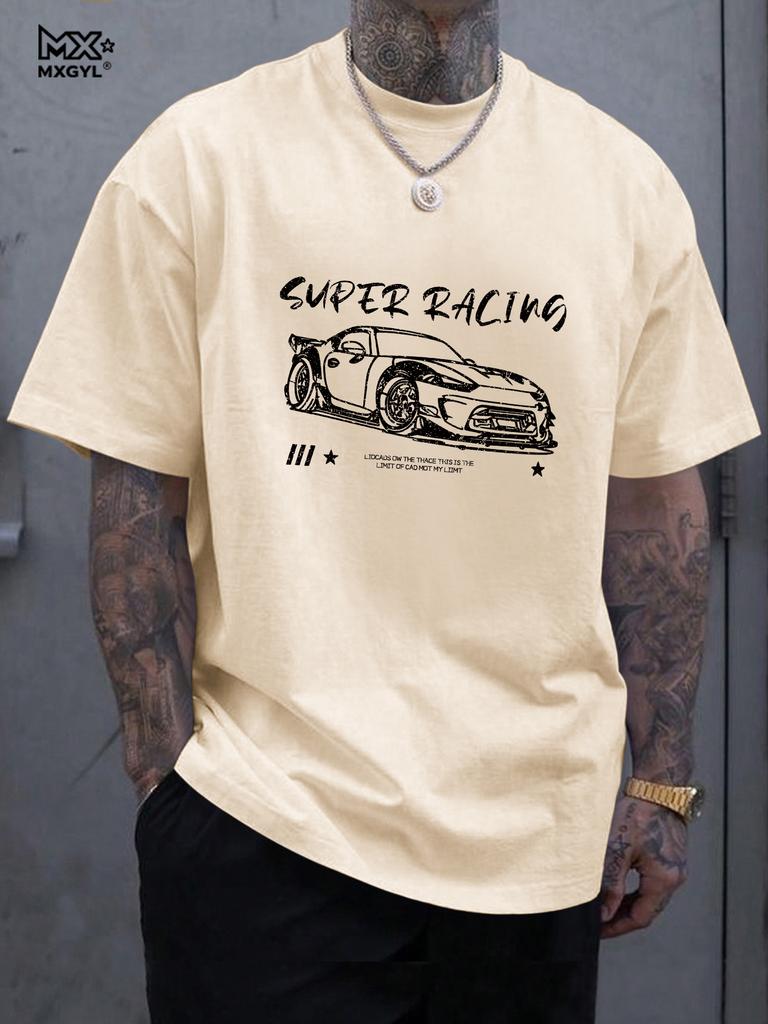 New Model Stereoscopic Men's Graphic Print Short Men's Vintage Classic Car Hand-painted Print T-shirt American Ret
