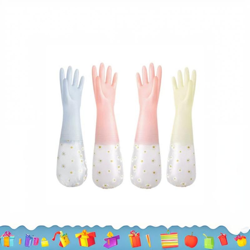 Floral Pattern Household Latex Waterproof Cleaning Gloves Kitchen Dishwashing Laundry Wear Resistant Rubber Housework