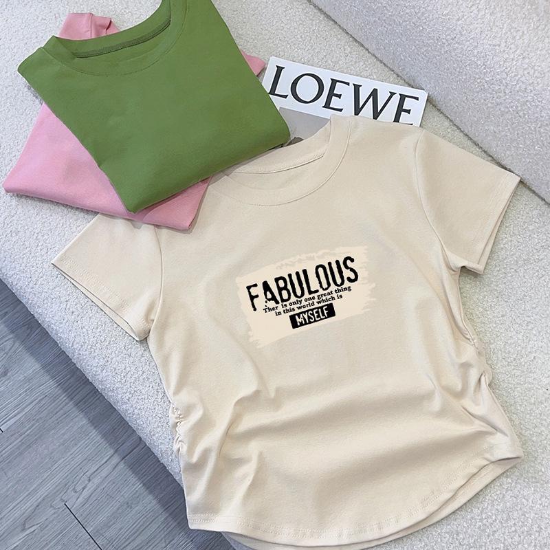 

Women s Fresh Spring/Summer 2025 Loose Fit Short Sleeve Top with English Print S [35-48 kg]