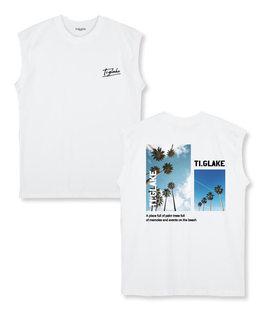 TI.GLAKE Palm Tree Full Oversized Sleeveless T-Shirt White
