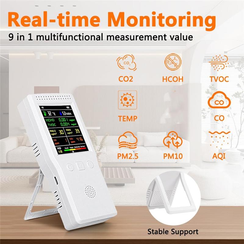 A84E-Real Time Monitoring, Large Display Portable Detector Voice Alert, Home Air Test Kits