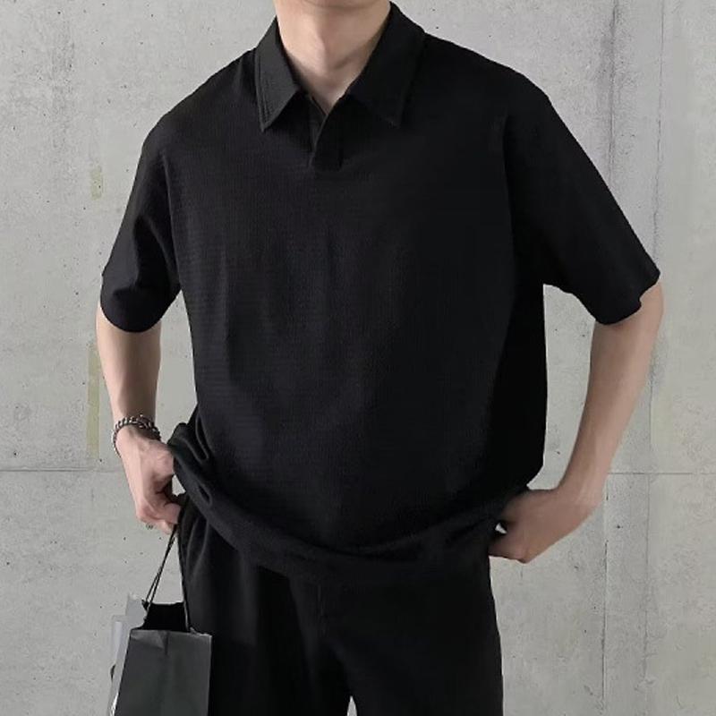 

Летняя мужская повседневная футболка-поло с коротким рукавом свободного кроя, топ в корейском стиле, с лацканами, модная и удобная футболка XXXL чёрный