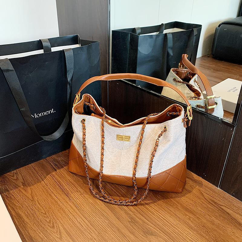 New large-capacity rhombus chain tote bag women's lazy wind splicing messenger bag shoulder bag bag