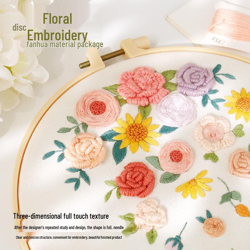 Nordic DIY Embroidery Kit: Beginner's Fresh Floral Fabric Art Set