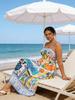 Plus Size Waist-Cinching Abstract Print Spaghetti Strap Summer Long Beach Dress