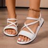 Sandaler med flat såle og åpen tå i stor størrelse, damefasjon, vevd belte, lette strand-sandaler, sandaler