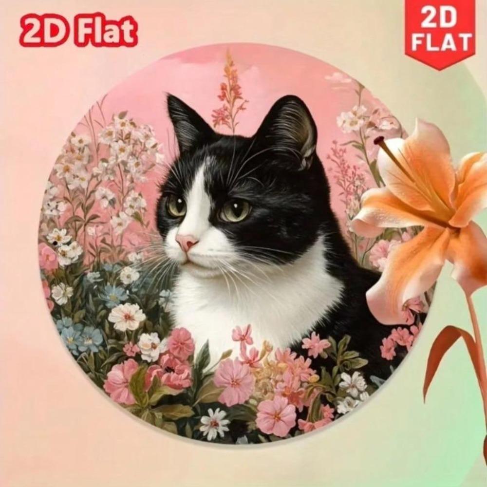 Vintage Floral Cat Metal Sign Wall Art Home Kitchen Decor Gift