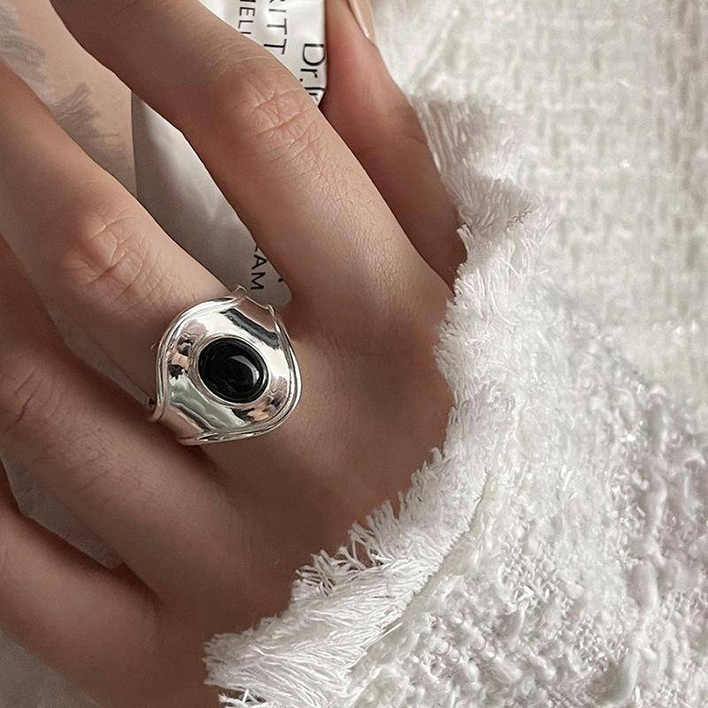 

Современное кольцо из черного агата для женщин в стиле ретро, регулируемое открытое украшение, мода