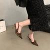 Niche high heels leopard print bag head sandals fairy shoes 2025 new spring and summer pointed bow single shoes