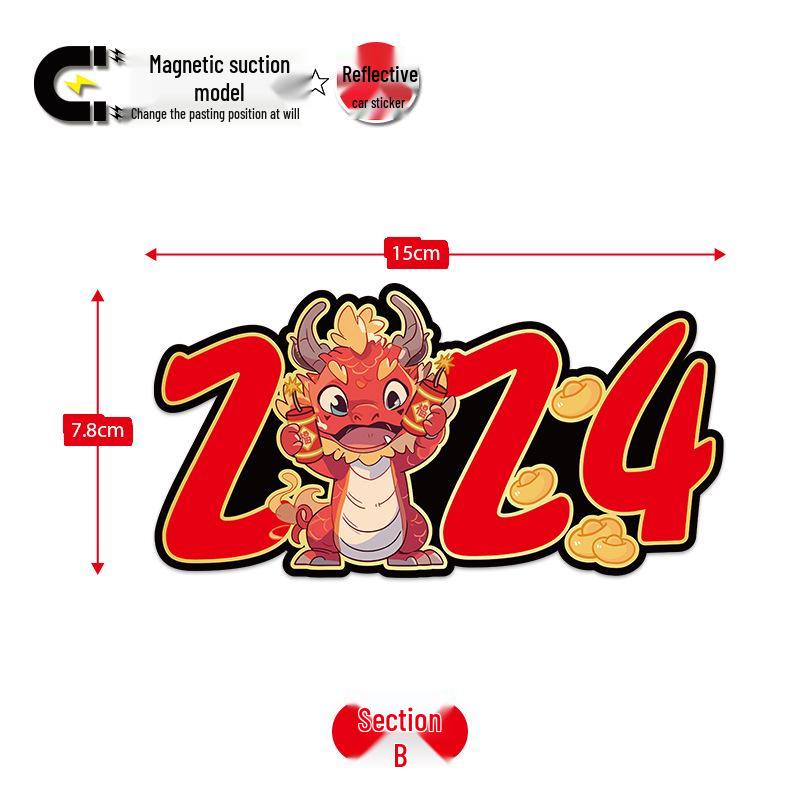

Year of the Dragon Reflective Car Sticker for Safe Travels: Magnetic New Year Decoration Magnetic Sticker
