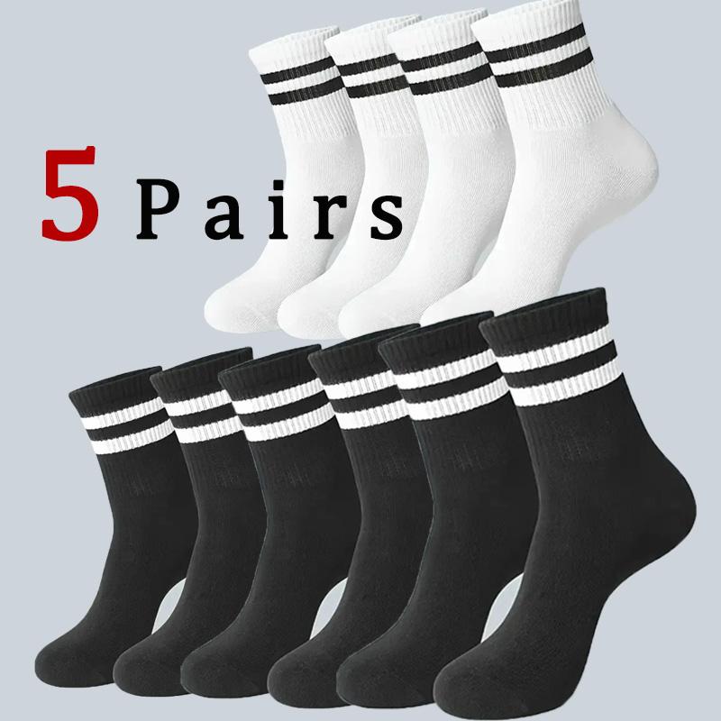 5 Pairs Neutral Striped Round Neck Socks Spring Summer Sweat Absorbing Breathable Solid Color Couple Sports Leisure Sock