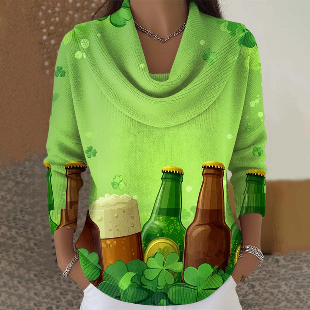 Dámský ležérní a módní svetr s dlouhým rukávem a potiskem, kulatým výstřihem